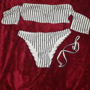 Black & White Striped 2 Piece Swim